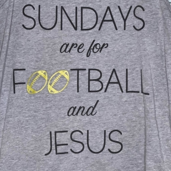 Football & Jesus Graphic Tank L Racerback Grey Gold Sundays Game Day Faith - Picture 2 of 6